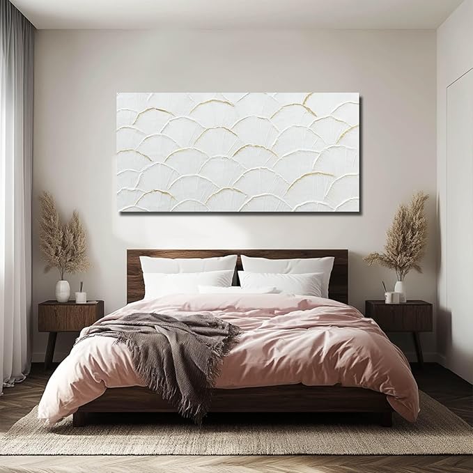 Inspirational Wall Decor for Office - Shell White and Gold Canvas Abstract Wall Art - Large Framed Wall Decorations for Living Room Home 29x58 Inch