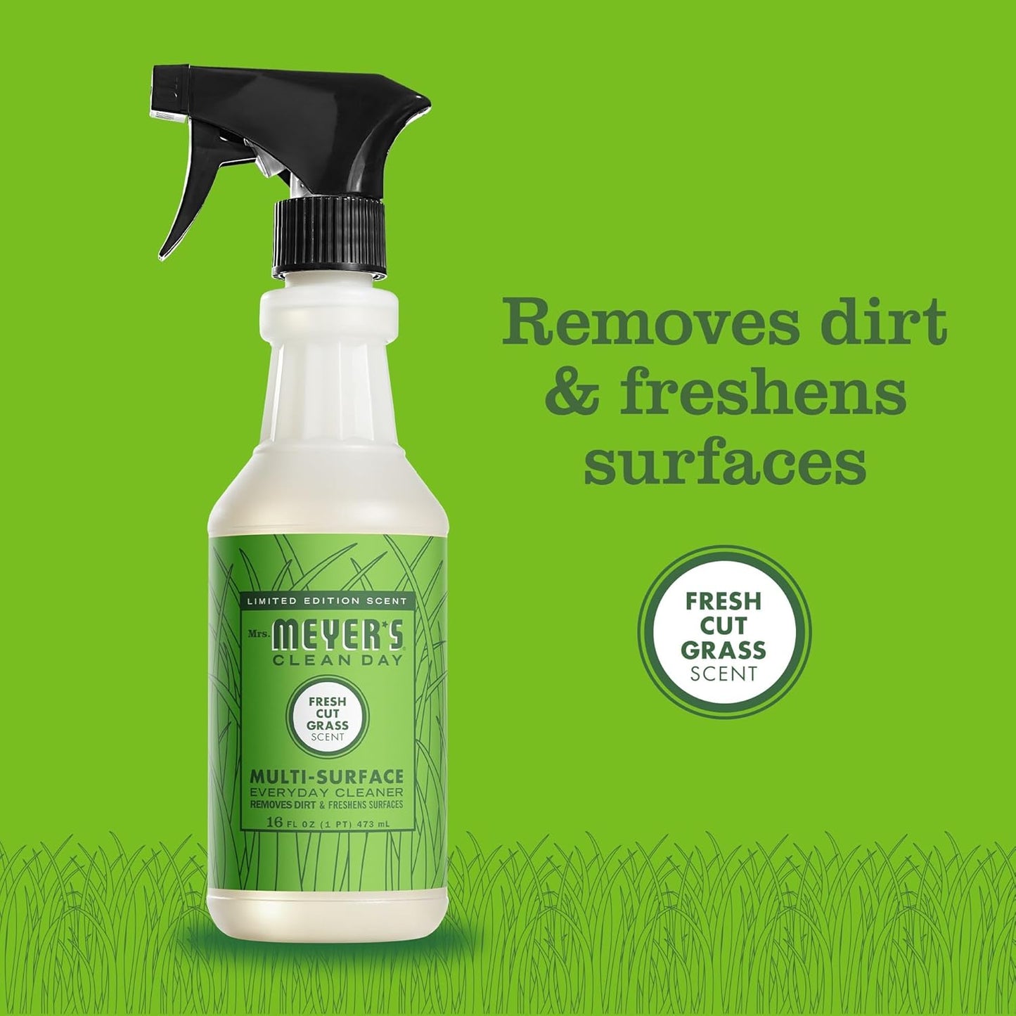 Mrs. MEYER'S CLEAN DAY Multi-Surface Cleaner 2 Pack Variety, Dandelion, Fresh Cut Grass, 16 OZ Each, 1 CT
