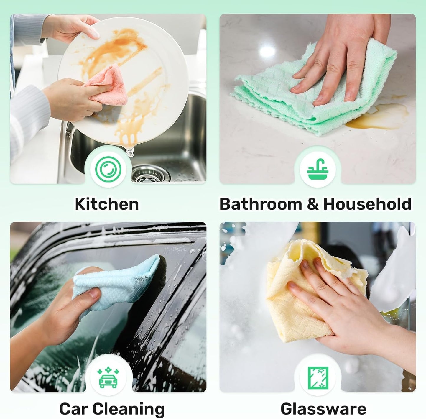 Microfiber Cleaning Cloths Roll, 75 Pack Tear Away Microfiber Towels Roll, 12" x 12" Lint Free Rags, Reusable Cleaning Cloths, Washable, Scratch Free,Ultra Absorbent Dish Rags(Green Ripple)