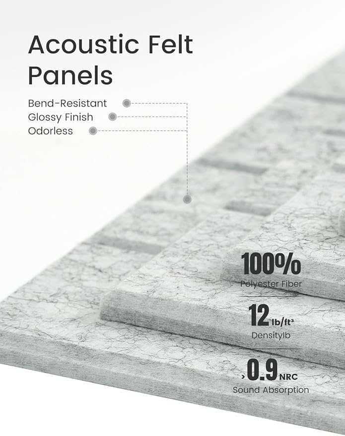 Felt Bulletin Board Tiles Large 36" x 24" Cork Board Alternative-6 Pack with 40 Adhesive Tabs, Thick Slat Wall Panels for Office Decor, Push Pin Board Wall Organizer Alternative-Marble Gray