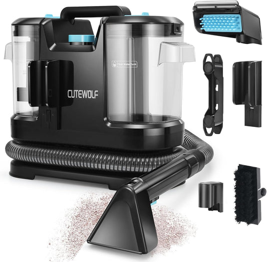 Cutewolf Portable Carpet & Upholstery Cleaner Machine, Handheld Spot Remover, 16Kpa Strong Suction Multi-purpose Deep Cleaner for Couch, Car, Stairs, Rugs, Pet Stains