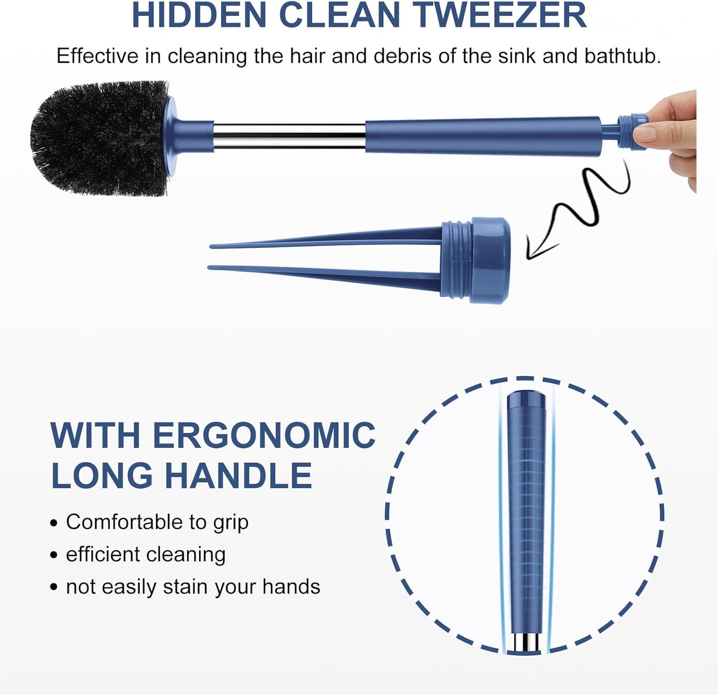 SetSail Toilet Brush and Holder, Self Closing Lid Toilet Bowl Brushes Holder and Extra Long Handle Ventilated Toilet Brush Set for Bathroom Cleaning, Nylon Bristles, 2 Packs-Dark & Blue