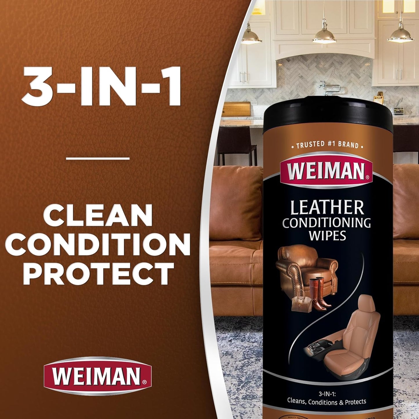 Weiman Stainless Steel Wipes and Leather Wipes - Clean and Polish Appliances for a Brighter and Longer Shine - Clean, Condition and Restore Leather Surfaces - Packaging May Vary