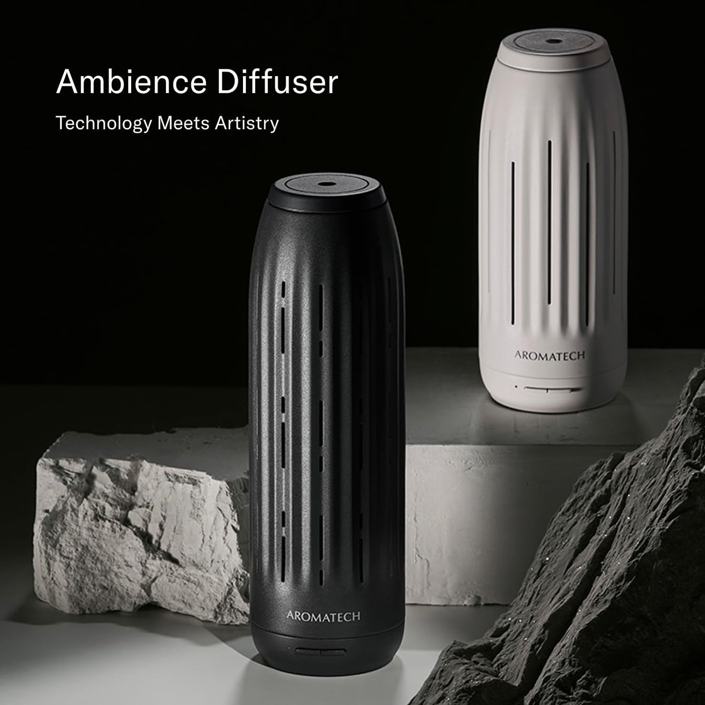 AromaTech Ambience Mini Scent Diffuser for Essential Oil Blends & Fragrances – Waterless Scent Machine w/Bluetooth for Smaller Spaces, Bathroom, Office, More - 600 Sq Ft – White Stone Acrylic
