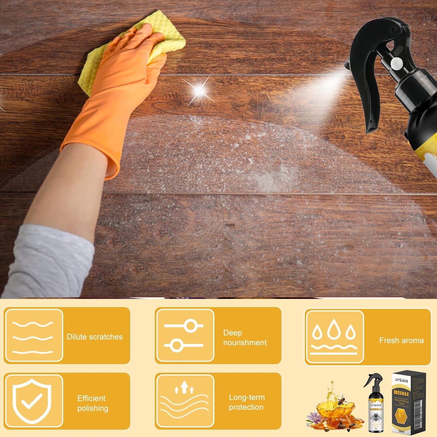 Natural Beeswax Care Spray & Restorer, Bees Wax Furniture Polish and Cleaner, Wood Floor Polish,Bees wax Sprays Cleaner,For Living Room, Kitchen, Leather and Furnitures Polishes (2 PCS,120ML)