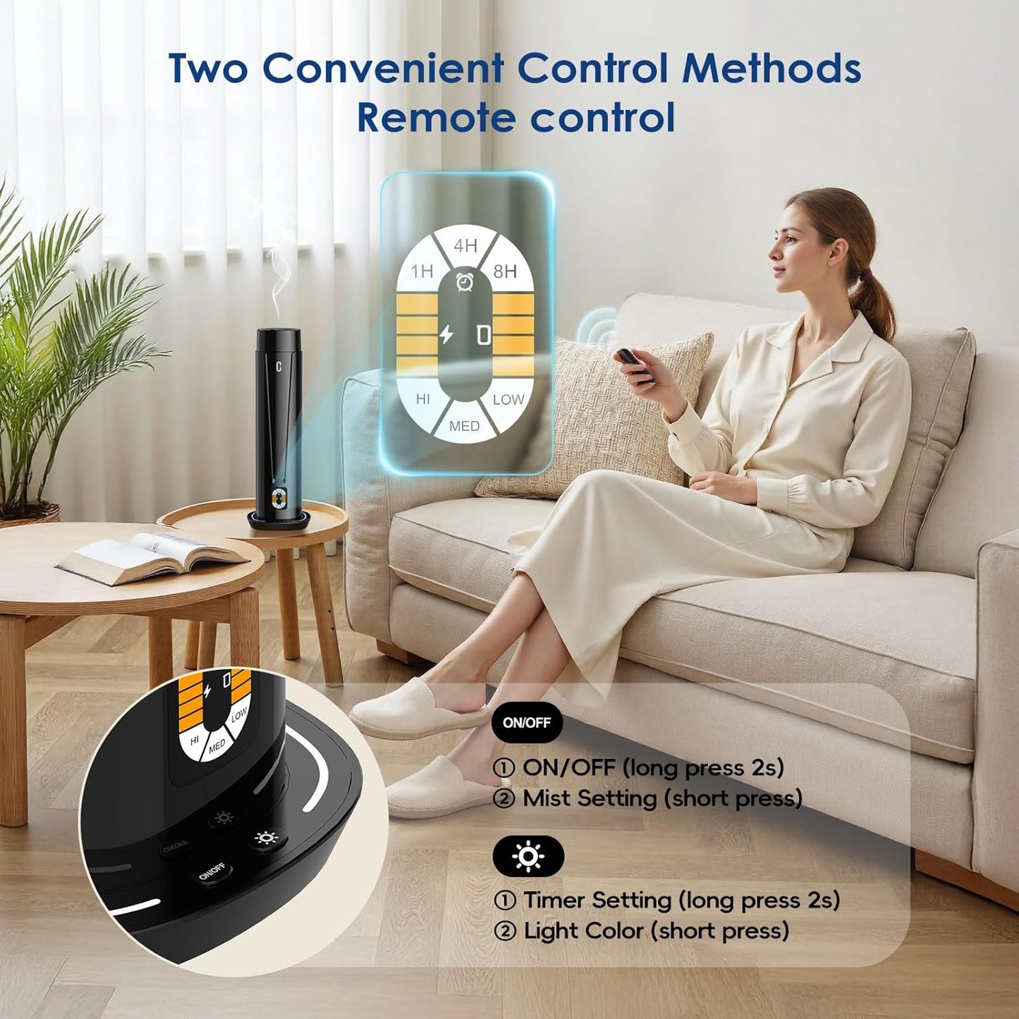 Waterless Scent Diffuser – 1200 Sq Ft Coverage, Essential Oil Diffuser with Remote Control, Quiet Aromatherapy Diffuser with LED Light & Timer, Scent Air Machine for Home, Office, Hotel