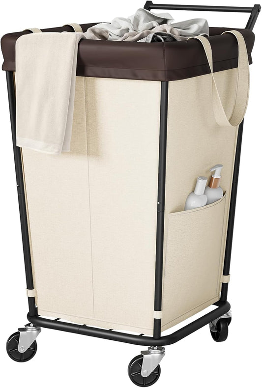 160L Laundry Hamper with Wheels and Handle, 2-Section Rolling Hamper for Laundry, Large Laundry Basket with Wheels, Rolling Laundry Basket Clothes Hamper for Home, Bathroom and Dorm(Beige)