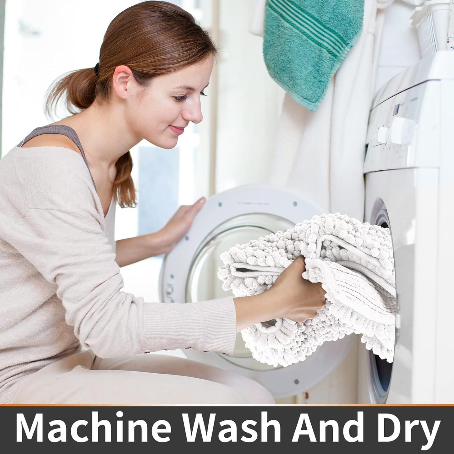 Yimobra Toilet Rug U Shaped Washable 24x20 Inch - Ultra Soft Absorbent Chenille Bath Rugs for Toilet, Quick Dry & Machine Washable, Non Slip Contour Bathroom Mat, White