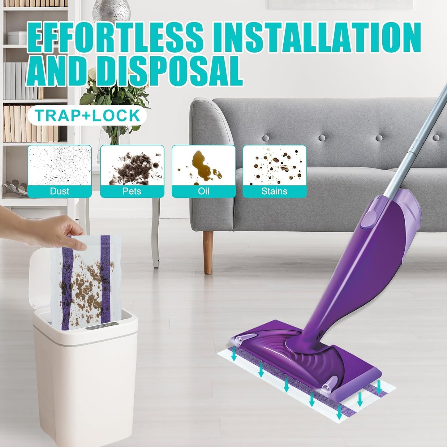 60 Counts Mop Pad Refill for Wet Jet Mop, Disposable Wet Jet Refill Hardwood Floor Cleaning Pads Spray Mop Pads Refills Multi Surface Mopping Replacement