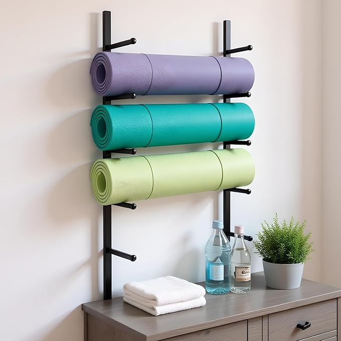 Wall-mounted Yoga Mat Rack, Yoga Mat Holder, Multi-layer, Multifunctional Fitness Equipment Storage Racks, Foam Yoga Studio Storage Rack for Home, Yoga Studio, Gym