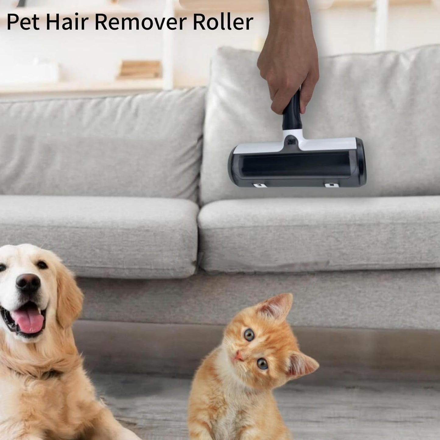 Wokaku Roller Pet Hair Remover Lint Brush with Self-Cleaning Fur Bin and Ergonomic Handle for Furniture Couch Carpet Car Seat Bedding Clothes Multi-Surface Dog Cat Hair Removal Tool