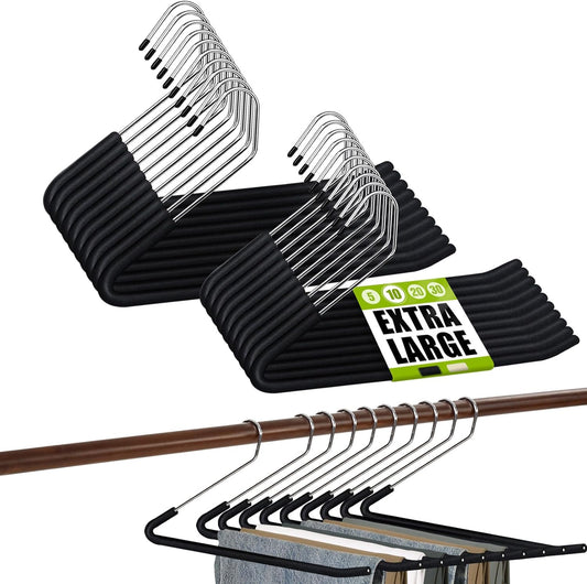 Spring Fever Open Ended Non Slip Sponge Padded Pants Hangers - Chrome Plating Foam Heavy Duty Space Saving Black Long 20
