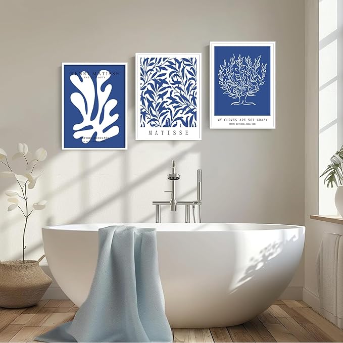 Henri Matisse Canvas Wall Art Poster Set of 3, Abstract Blue and White Line Wall Decor Paintings, Modern Minimalist Prints Aesthetic Home Decor for Living Room Bedroom Office 16x24 inch Unframed