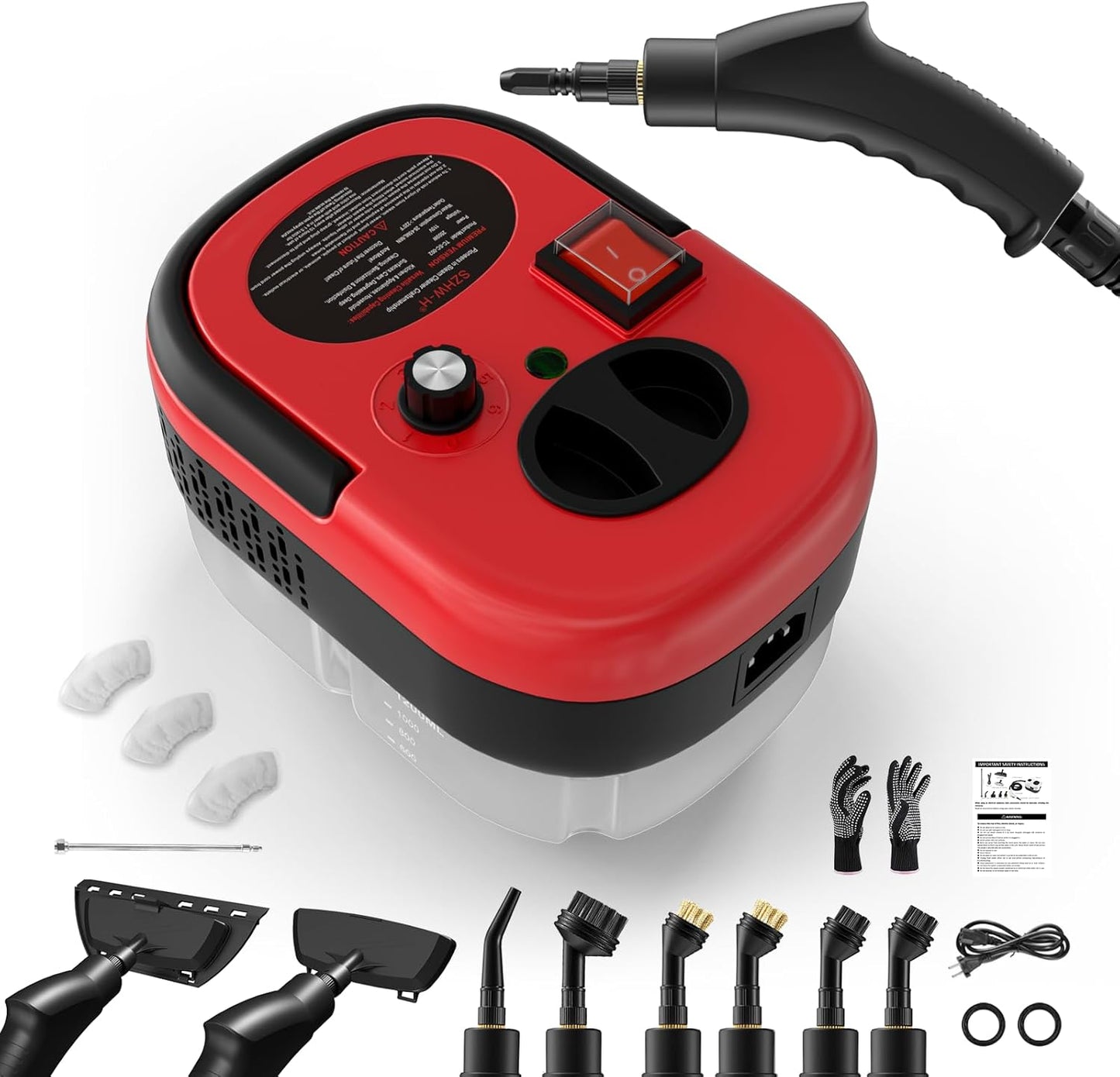 Steam Cleaner for Home, Steamer for Cleaning, 1200ml Water Tank, Handheld Steam Cleaner, Fast Heating Car Steamer, Portable Handheld Steamer for Windows, Kitchen, Bathroom, Tile, Grout-Red