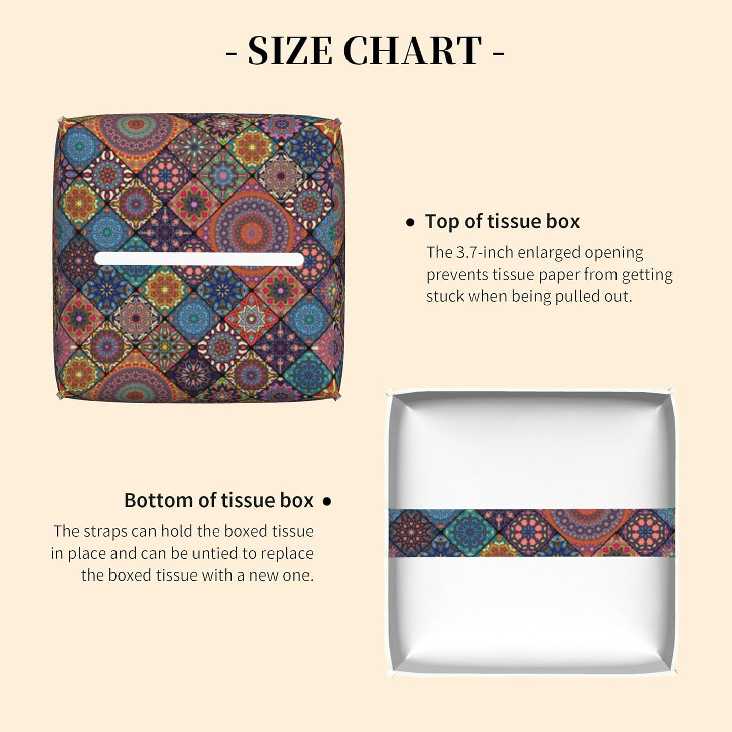 Tissue Box Cover Square, Boho Mandala Floral Morocco Tiles Leather Tissue Box Cover Decorative Facial Paper Organizer Dispenser for Bathroom Kitchen Bedroom Vanity Countertop Night Stands