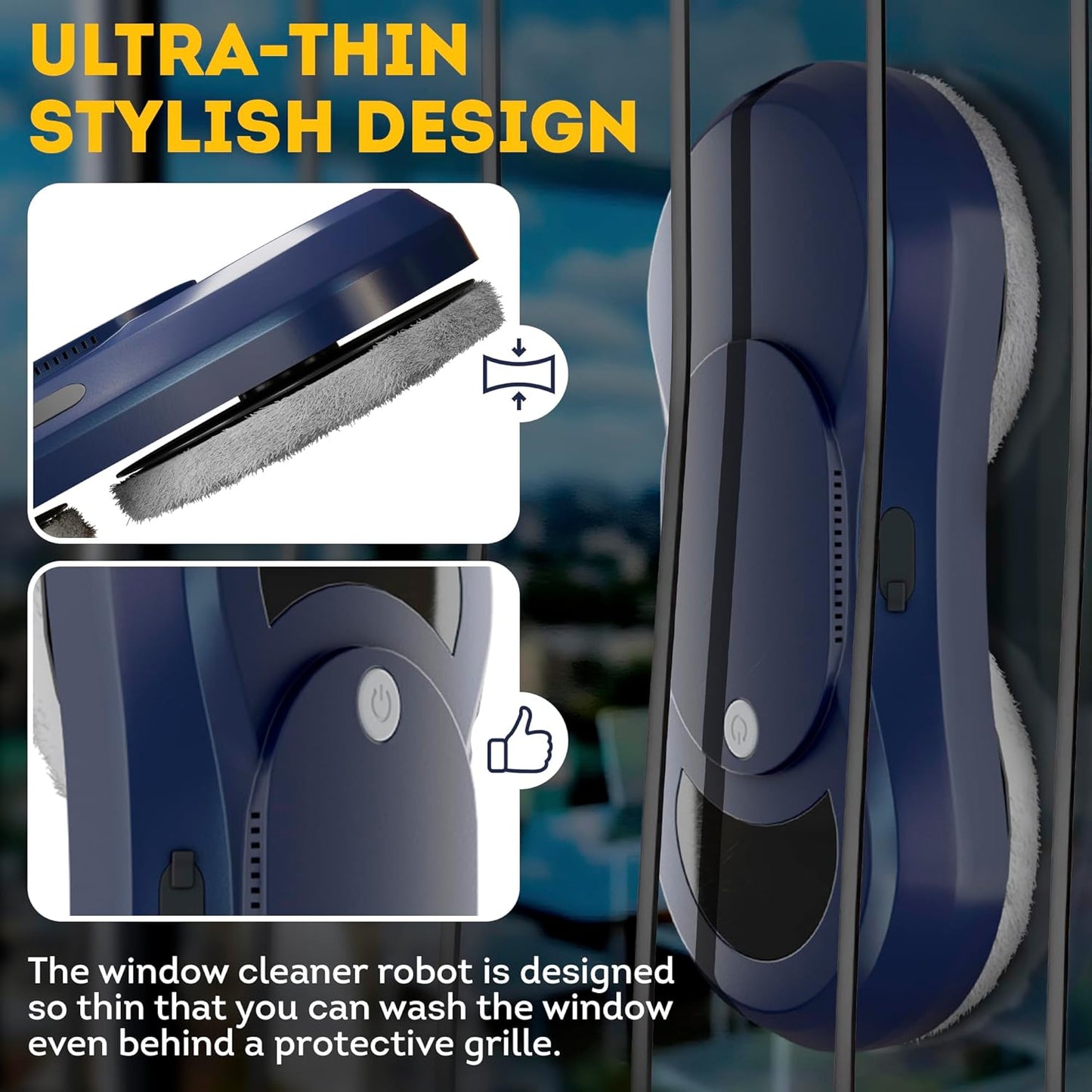 Dark Blue Automatic Window Cleaner Robot W250, 11.6 x 5.7 x 2.7 Inch with 30 ml Automatic Water Spray and 10 Cloth Pads. Window Vacuum Cleaner for Windows. Automatic Glass Cleaner Vacuum