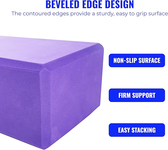 Hello Fit 4" Yoga Block, 12 Pack Bulk EVA Foam Yoga Blocks, Firm and Supportive Yoga Brick, Balance Foam for Stretching, Pilates, and Workout, 4" x 6" x 9"