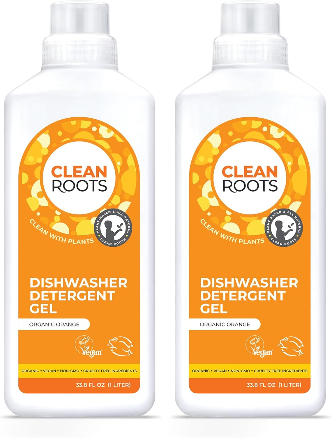 Dishwasher Detergent Gel – Plant-Based Formula, Made with Organic Ingredients, Scented with Organic Orange Essential Oil – 33.8 fl oz (1 L), Pack of 2