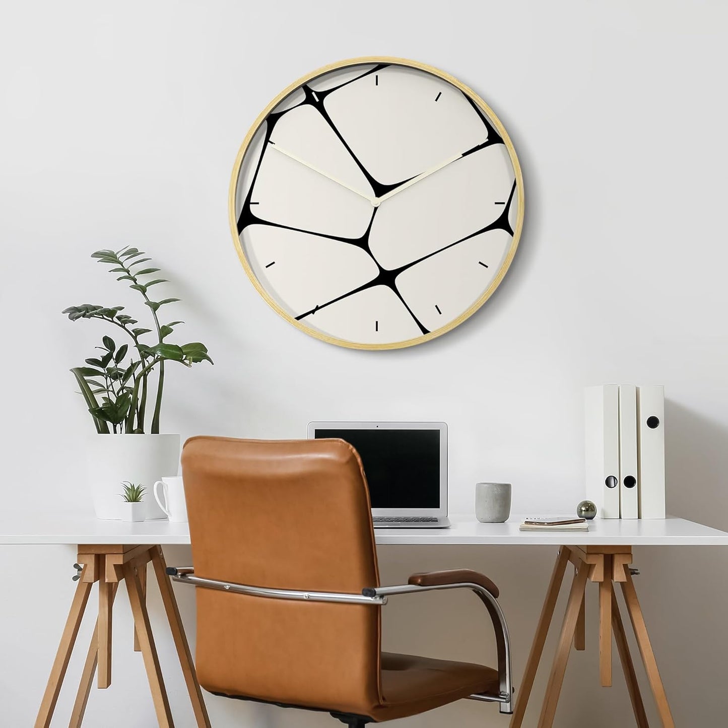 SIGNLEADER 24 Inches Round Wooden Wall Clock Silent Battery Operated, Home Decorative Large Wall Clock, Black & White Pebble Tile Clock Wall Art Decor for Living Room Kitchen Bedroom Office Classroom