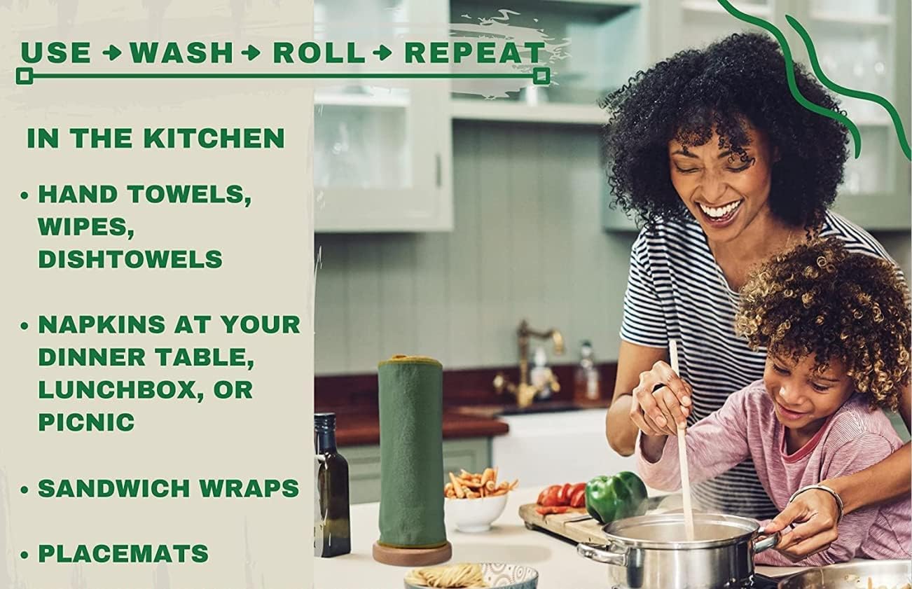 Paperless Towels Roll Washable Cotton Cloth, Reusable Paper Towels - 25 Pack with Durable Cardboard Roll - 10" X 10" Zero Waste Reusable Napkins Eco Friendly
