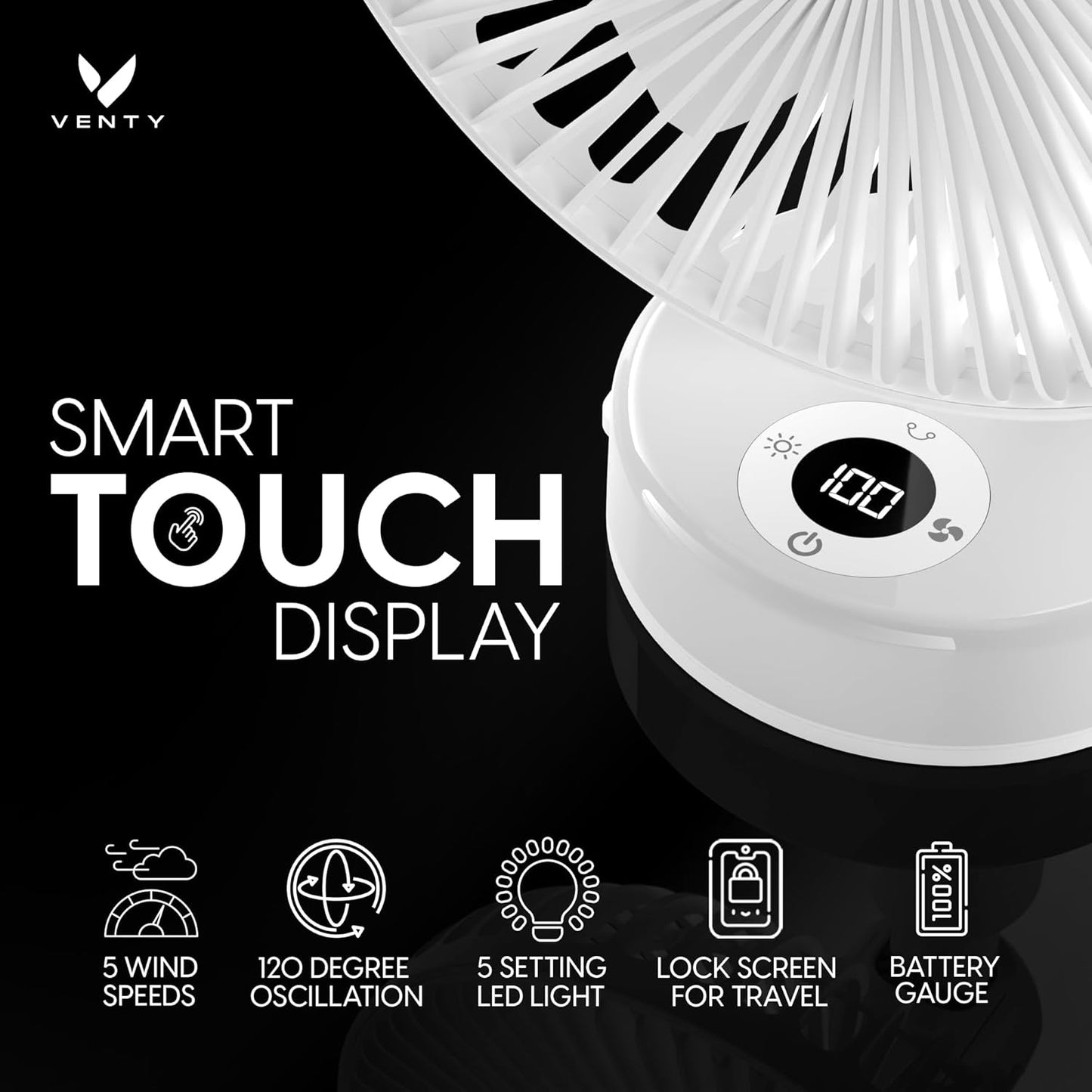 VENTY Portable Clip Fan - Rechargeable 10-Hour Battery Portable Fan - 360° Rotation & 90° Tilt - Stroller Fan, Desk Fan or Bedside Fan - Aromatherapy & LED Light - USB-C Rechargeable Clip On Fan