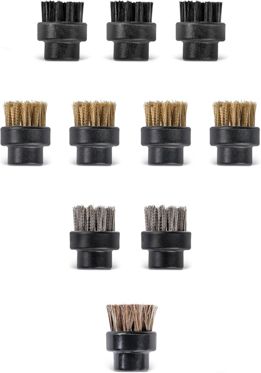 Dupray Small Brushes – Brass, Horsehair, Nylon & Stainless Steel Accessory Parts for Steam Cleaner – Brush Head for Cleaning Grout, Tile, Oven, Car, BBQ, Kitchen and Bathroom (10) (Assorted Brushes)