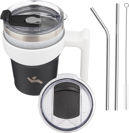 10 oz Tumbler with Handle and 2 Straw 2 Lid, Insulated Water Bottle Stainless Steel Vacuum Cup Reusable Travel Mug,Day Night