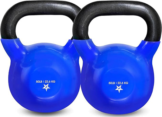 Yes4All Kettlebell, 5-100 LB Vinyl Coated Cast Iron Strength Training Kettlebells for Home Gym Exercises, Fitness, Full Body Workout Equipment, Push Ups, and Grip Strength