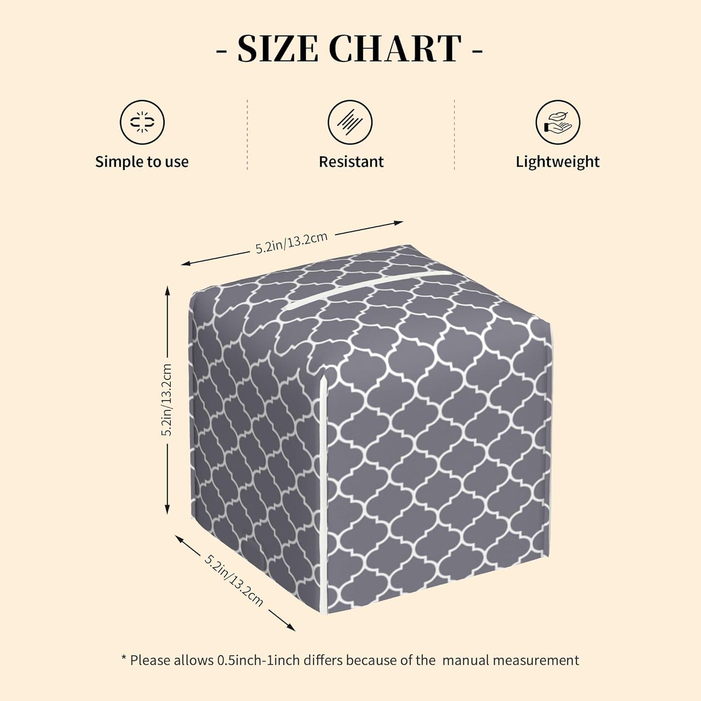 Tissue Box Cover Square, Grey Moroccan Tile Leather Tissue Box Cover Decorative Facial Paper Organizer Dispenser for Bathroom Kitchen Bedroom Vanity Countertop Night Stands