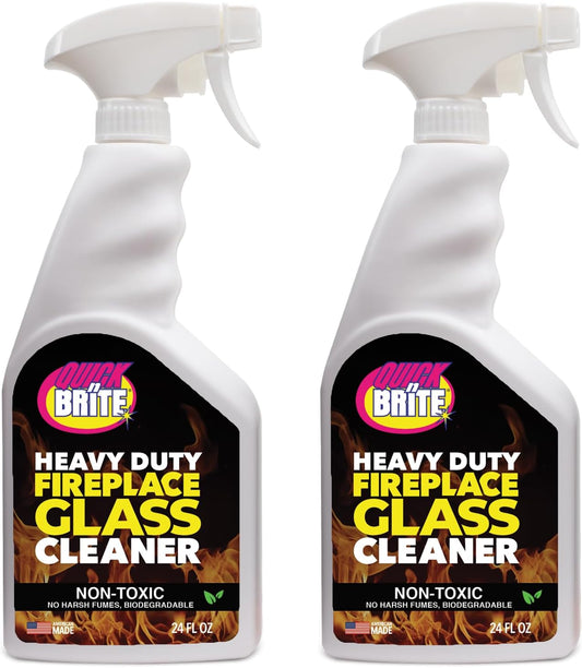 Quick 'n Brite Fireplace Glass Cleaner 24oz, Nonabrasive Cleaning Spray for Oven, Cooktops, Ceramic-Glass, Microwave Glass (Pack of 2)