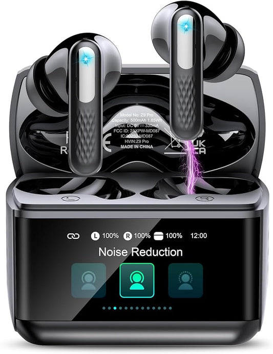 Wireless Earbuds, Bluetooth 5.4 Headphones with Multifunction Touch Screen, 48H Deep Bass Stereo Ear Buds, 5 EQ Modes, ANC/ENC Noise Cancelling, Transparency Mode, IPX7 Bluetooth Earbuds, Black