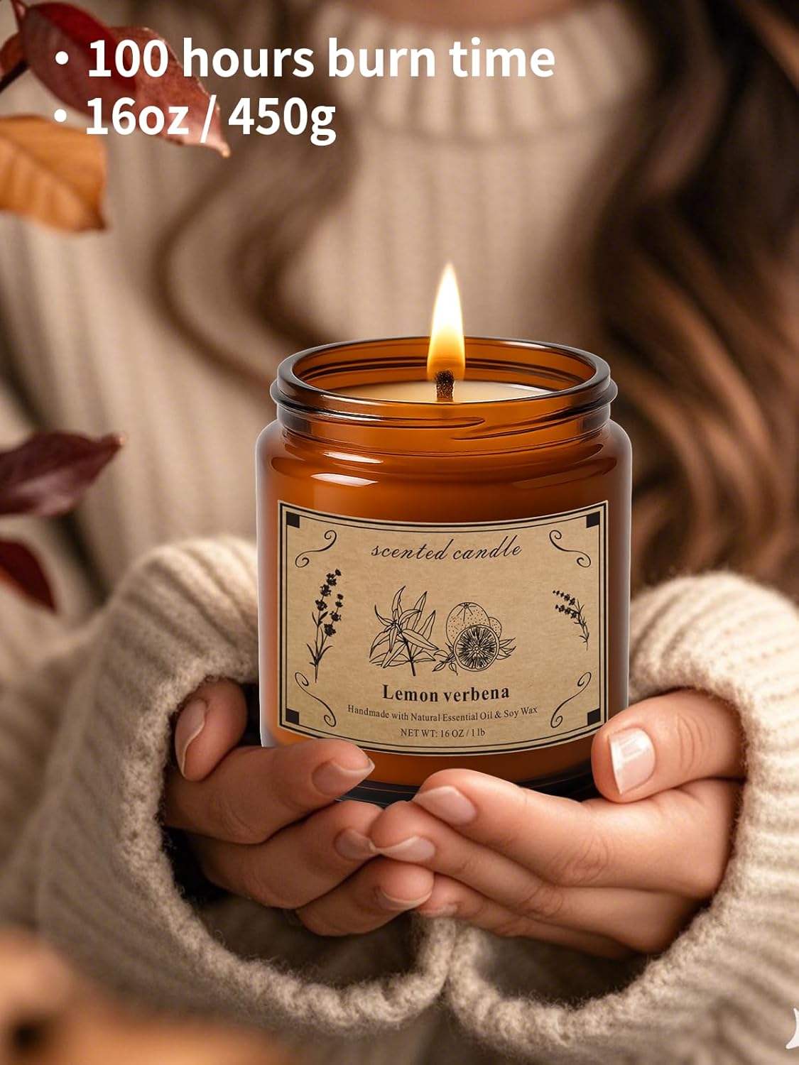 Scented Candles for Home, 16oz Large Jar Scented Candle – Lemon Verbena Soy Wax Candle with 100 Hour Burn Time, Long Lasting Aromatherapy Candle for Home Fragrance, Relaxation & Gift for Women/Men