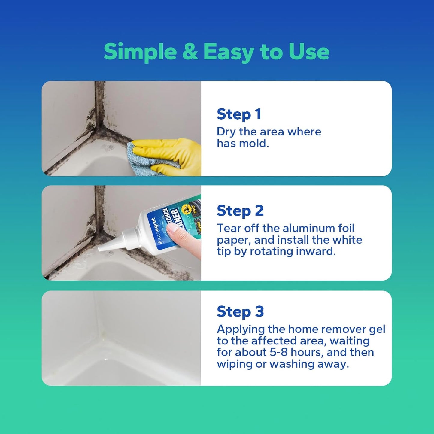 Mold Stain Remover Gel (5 Fl Oz), Multifunctional Mold Stain Remover, Heavy Duty Stain Gel Cleaner for Front Loader Washing Machine Seal, Bathroom Grout, Shower, Caulk