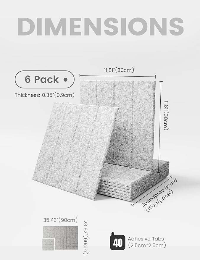 Felt Bulletin Board Tiles Large 36" x 24" Cork Board Alternative-6 Pack with 40 Adhesive Tabs, Thick Slat Wall Panels for Office Decor, Push Pin Board Wall Organizer Alternative-Marble Gray