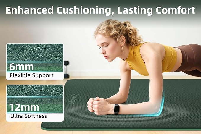 Extra Large Yoga Mat - 72"x35", 72"x48", 78"x57" - Wide TPE Exercise Mat for Home, Stretching, Couples & Family Workouts - 6-12mm Thick, Non-Slip & Waterproof - with Carry Bag and Straps