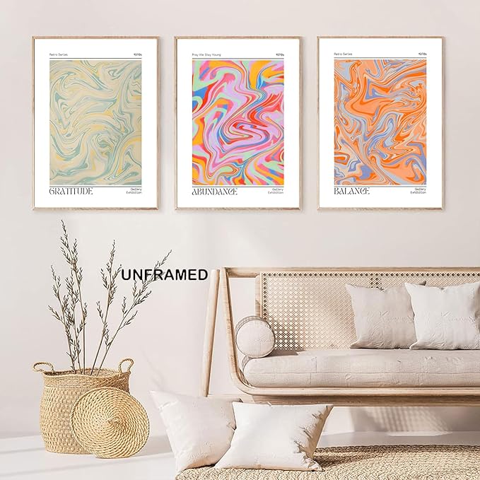 Hwetui Abstract Gradient Posters Retro Colourful Aura Canvas Wall Art Trendy Psychedelic Prints Minimalist Preppy Painting Pastel Picture Home Decor Aesthetic for Living Room12''x16''x3 Unframed