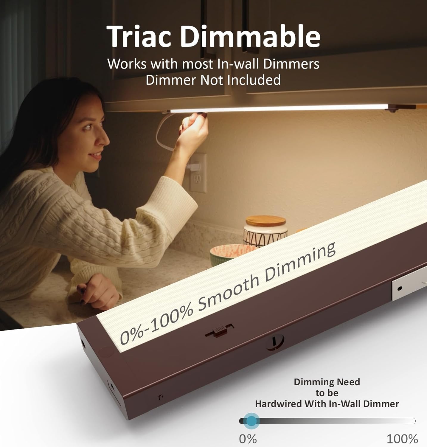 LED Under Cabinet Lighting Hardwired or Plug in, 40 Inch 20W, Dimmable 5 Color 2700K/3000K/3500K/4000K/5000K, Linkable Eyes Care Design Counter Lights for Kitchen, Sink, ETL Listed, Bronze