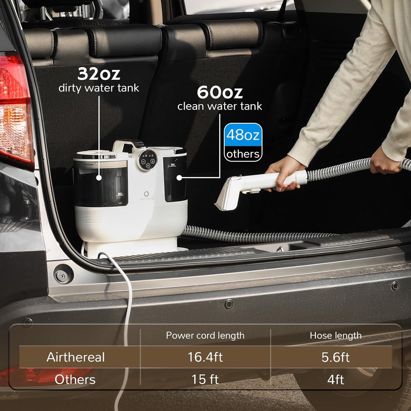 Airthereal Portable Upholstery Spot Cleaner, Instant Heating Carpet Cleaner Machine, Shampooer Machine with Self-Cleaning, 14 Kpa Stain Remover Deep Cleaner for Pets, Stairs, Car Seat and Couch