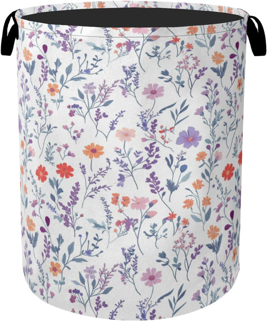 Summer Wildflowers Laundry Basket with Handles - Extra Large Foldable Hamper for Bathroom/Laundry/Bedroom/Dorm, Washable Fabric Storage Bin