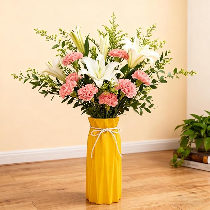 Ceramic Vase for Home Decor Yellow Modern Flower Vase for Pampas Grass Dried Flowers 9.5" H x 3.9" W Vases for Living Room Decorations Porcelain Tulip Vases for Table Kitchen Decor