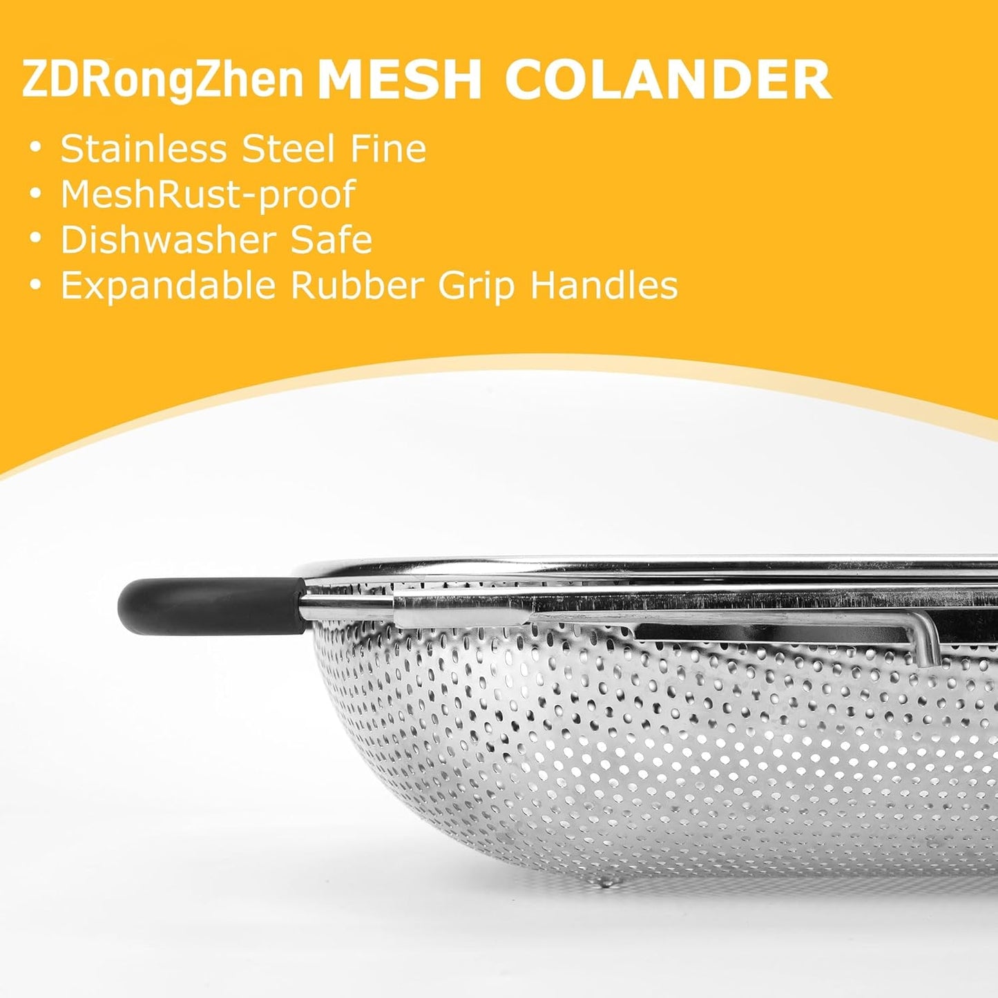 ZDRongZhen Kitchen Accessories Over the Sink Colander Strainer Basket，Stainless Steel Colander with Expandable Rubber Grip Sink Drainer-Rinse Vegetables Fruits &Strain&Drain (Large-Dense round hole)