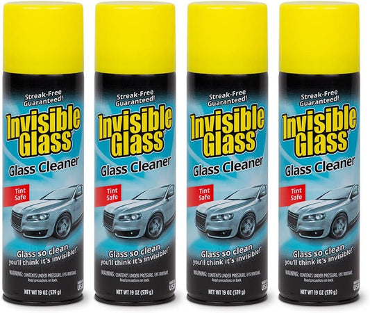 Invisible Glass 91164-4PK Premium Aerosol Glass and Window Cleaner for Auto and Home Cleans Glass, Windows, Windshields, and More, Streak-Free, Ammonia-Free, Tint-Safe, 19 oz (Pack of 4)