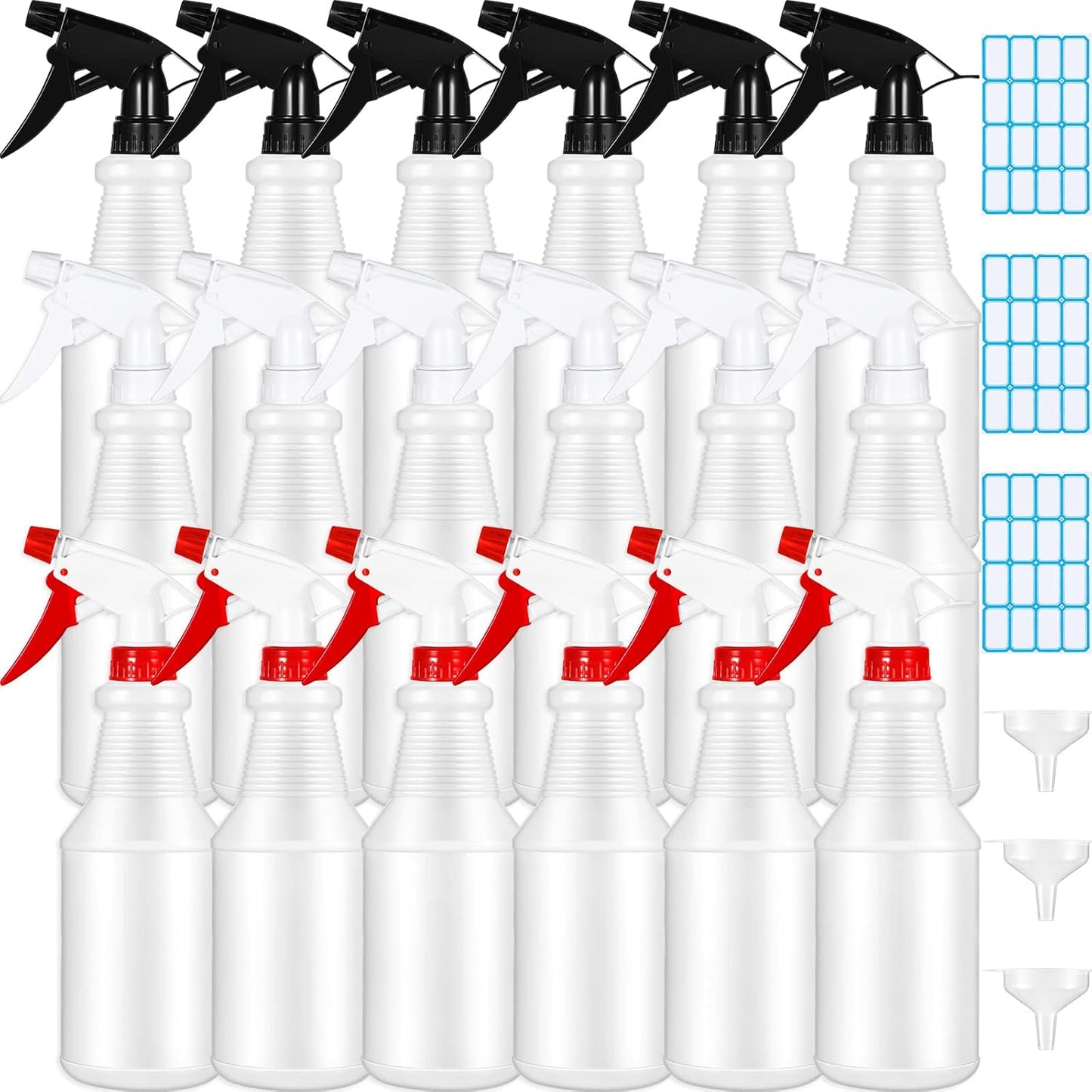 Yinder 18 Pcs 16 Oz Plastic Spray Bottle Bulk Empty Refillable Spray Bottles for Cleaning Solution Leak Proof Water Sprayer with Adjustable Nozzle Mist/Stream Mode(Black, White, Red)