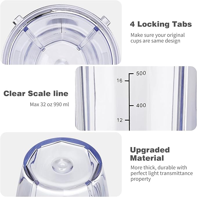 Ninja Blender Cups Replacement Parts 18 24 32 oz Cups for Blender with Sip & Seal Lids Nutri Auto IQ Accessories BL450 BL456 BL480 BL482 BL642 BL682 SS101 SS151 SS351