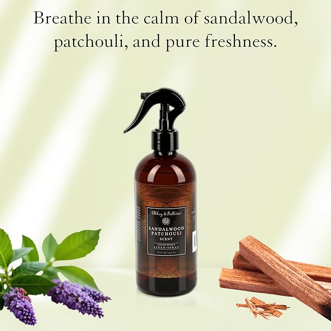 Abbey & Sullivan Odor Eliminating and Refreshing Linen and Room Spray, Sandalwood Patchouli, 16 oz.
