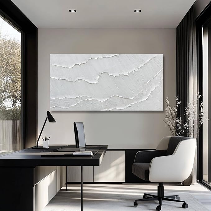 WINKAILIN Canvas Wall Decor Gray-White Ocean Wave Wall Flat Prints Contemporary Art for Living Room Abstract Neutral Canvas Wall Art for office 24"x 48" Hallway Decor