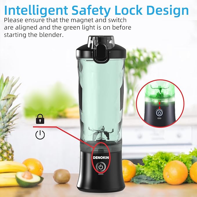 DENOKIN Portable Blender 20oz Vessel, Cordless Personal Size Blender for Shakes and Smoothies with 6 Blade Small Blender for Kitchen, Home, Travel