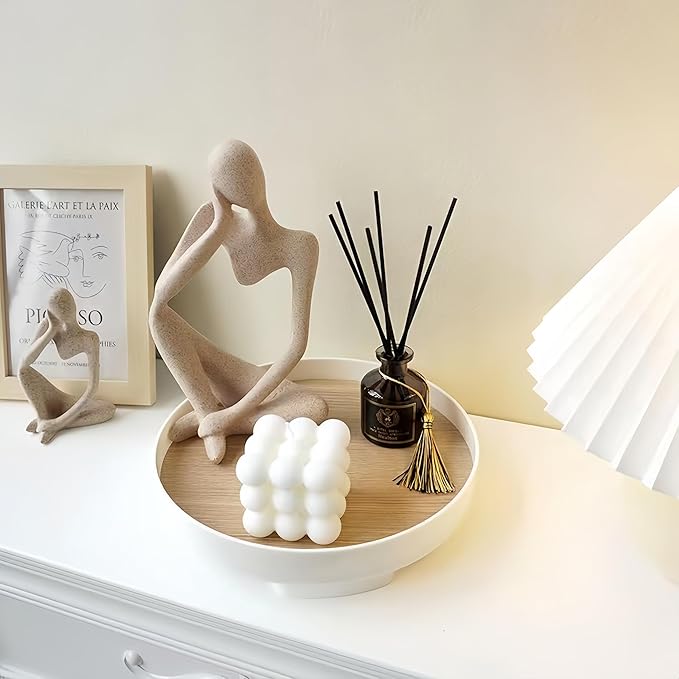 Round Decorative Tray for Coffee Table, Entryway Table, Bathroom Decor, Desk Organizer for Perfume, Candles, Keys, Jewelry Home Decor Trays (Round)