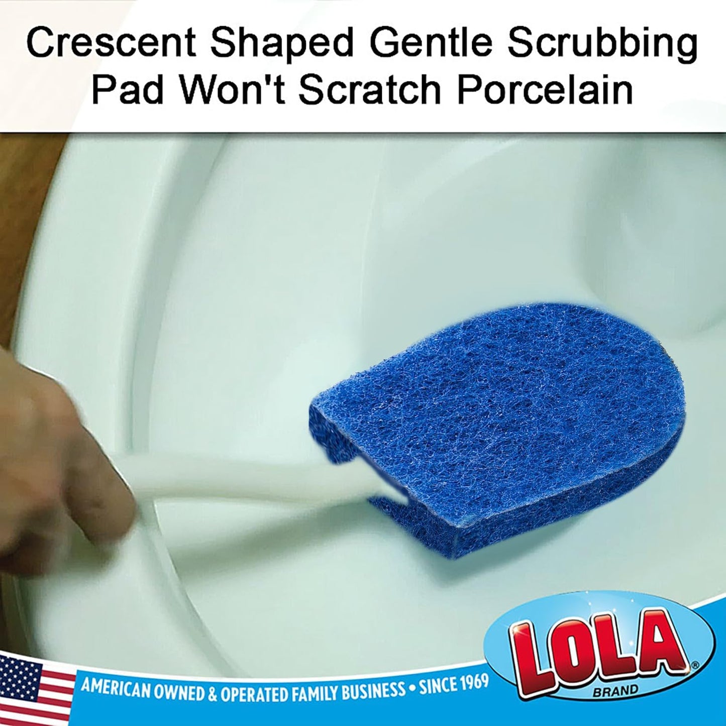 LOLA Bath & Toilet Bowl Scrubber Brush w/Comfort Handle, 6 Pack, w/Hang Hole. Non-Scratch, Removes Rings w/Scrubbing Pad
