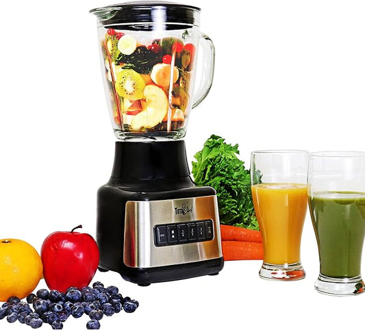 Total Chef Countertop Blender - Electric Mixer, Milkshake, Puree Maker, Frozen Smoothie, Shakes, Licuadora Grinder Kitchen Appliance With 6 Speed & Pulse Function, Dishwasher Safe Glass Pitcher, Black